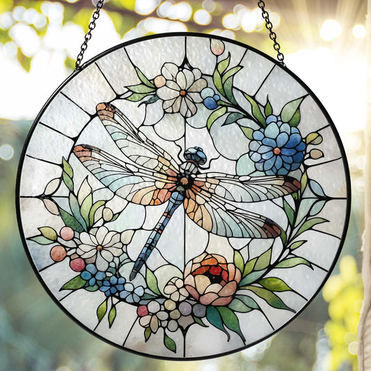 9.8 Inch Dragonfly Stained Glass Sun Catcher Handmade Window Hanging Wall Decor, Dragonfly Gifts for Women Garden Home Housewarming Ornament