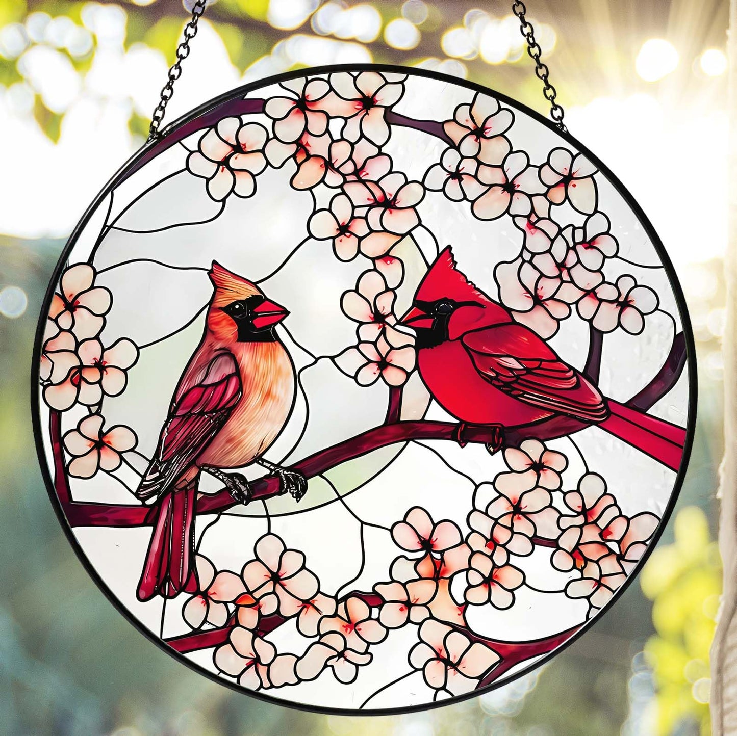 Cardinal Stained Glass Sun Catcher 6 Inch Handmade Window Hanging Decor Gifts for Women Housewarming Valentine’s Day Garden Home Ornament