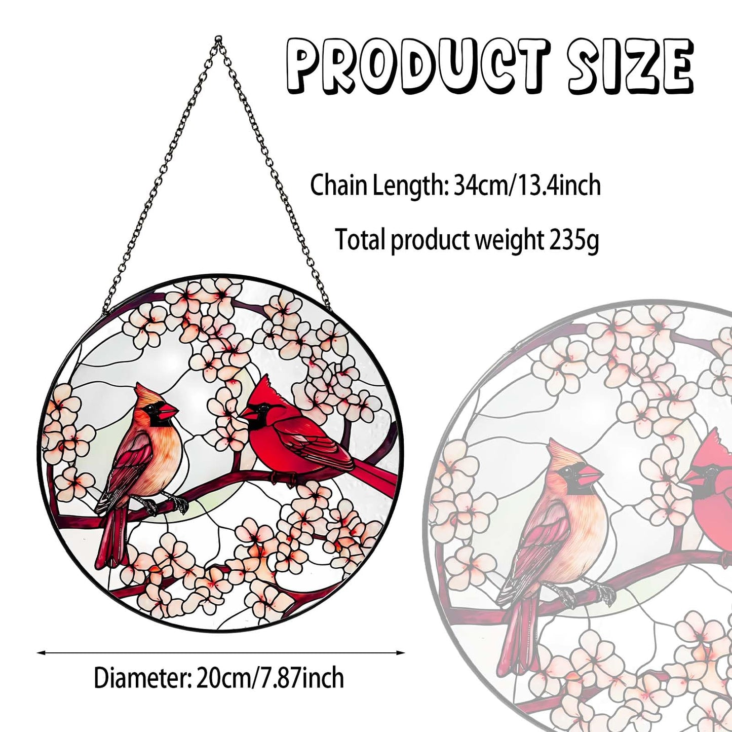 Cardinal Stained Glass Sun Catcher 6 Inch Handmade Window Hanging Decor Gifts for Women Housewarming Valentine’s Day Garden Home Ornament