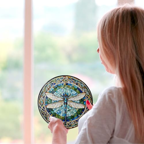 Dragonfly Stained Glass Sun Catcher Handmade Window Hanging Wall Decor, Dragonfly Gifts for Women Home Garden Housewarming Ornament