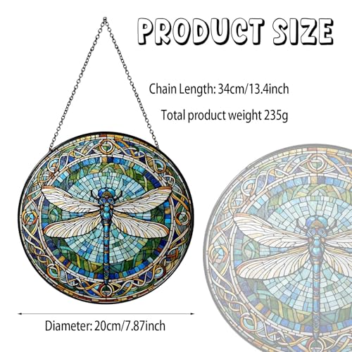 Dragonfly Stained Glass Sun Catcher Handmade Window Hanging Wall Decor, Dragonfly Gifts for Women Home Garden Housewarming Ornament