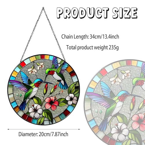 Hummingbird Stained Glass Sun Catcher Handmade Window Hanging Wall Decor, Hummingbird Bird Lover Gifts for Women Home Garden Housewarming Ornament
