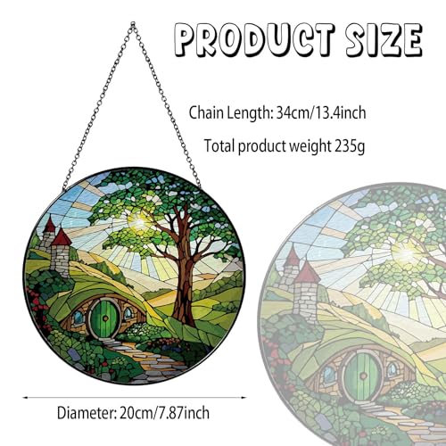 Shire Stained Glass Sun Catcher Handmade Window Hanging, Countryside Scenery Wall Decor Gifts for Women Home Garden Housewarming Ornament