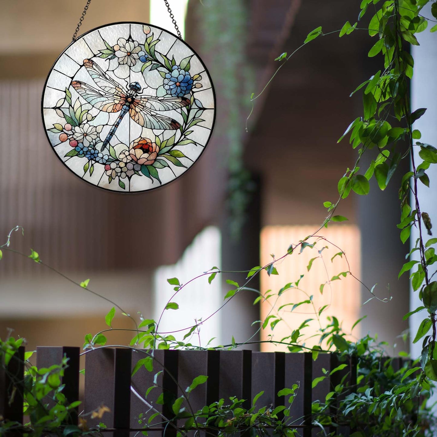 9.8 Inch Dragonfly Stained Glass Sun Catcher Handmade Window Hanging Wall Decor, Dragonfly Gifts for Women Garden Home Housewarming Ornament