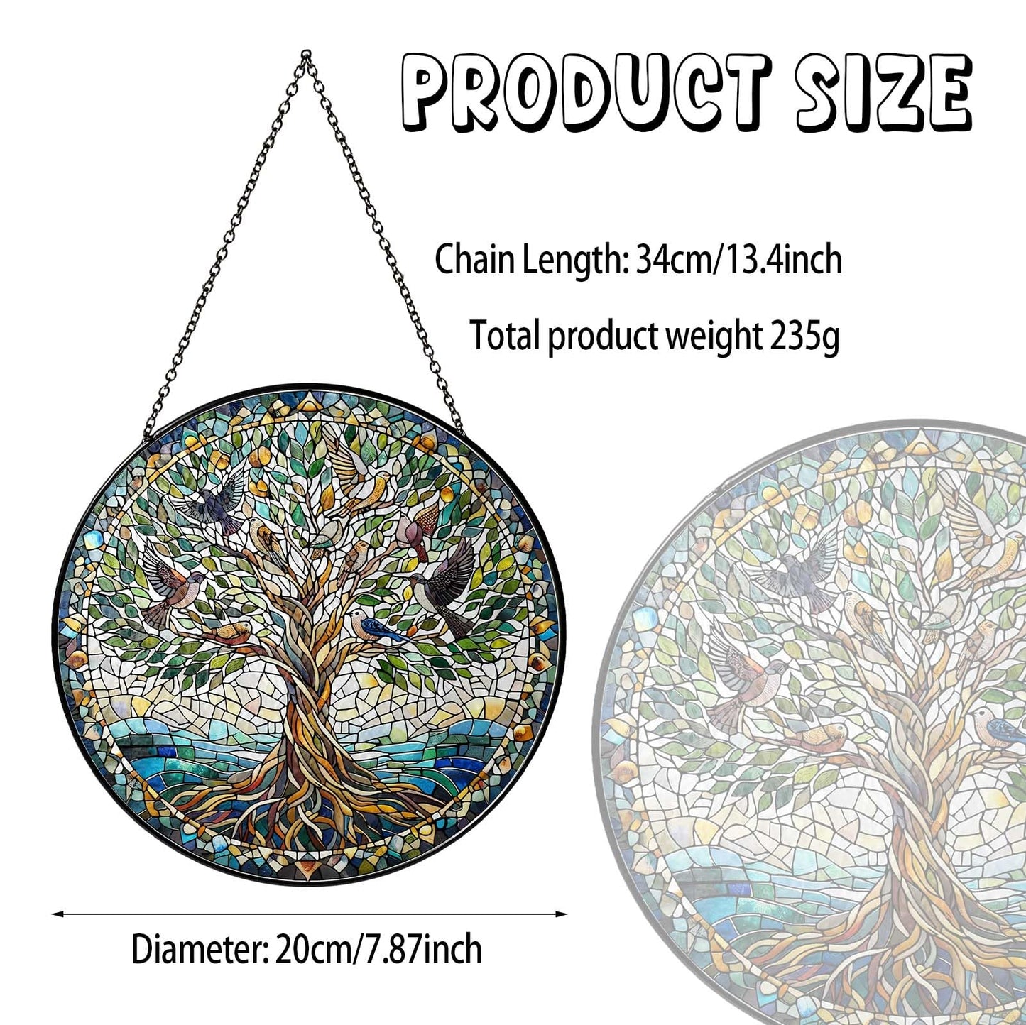 Tree of Life with Birds Stained Glass Sun Catcher Handmade Window Hanging Wall Decor, Bird Lover Gifts for Women Home Garden Housewarming Ornament