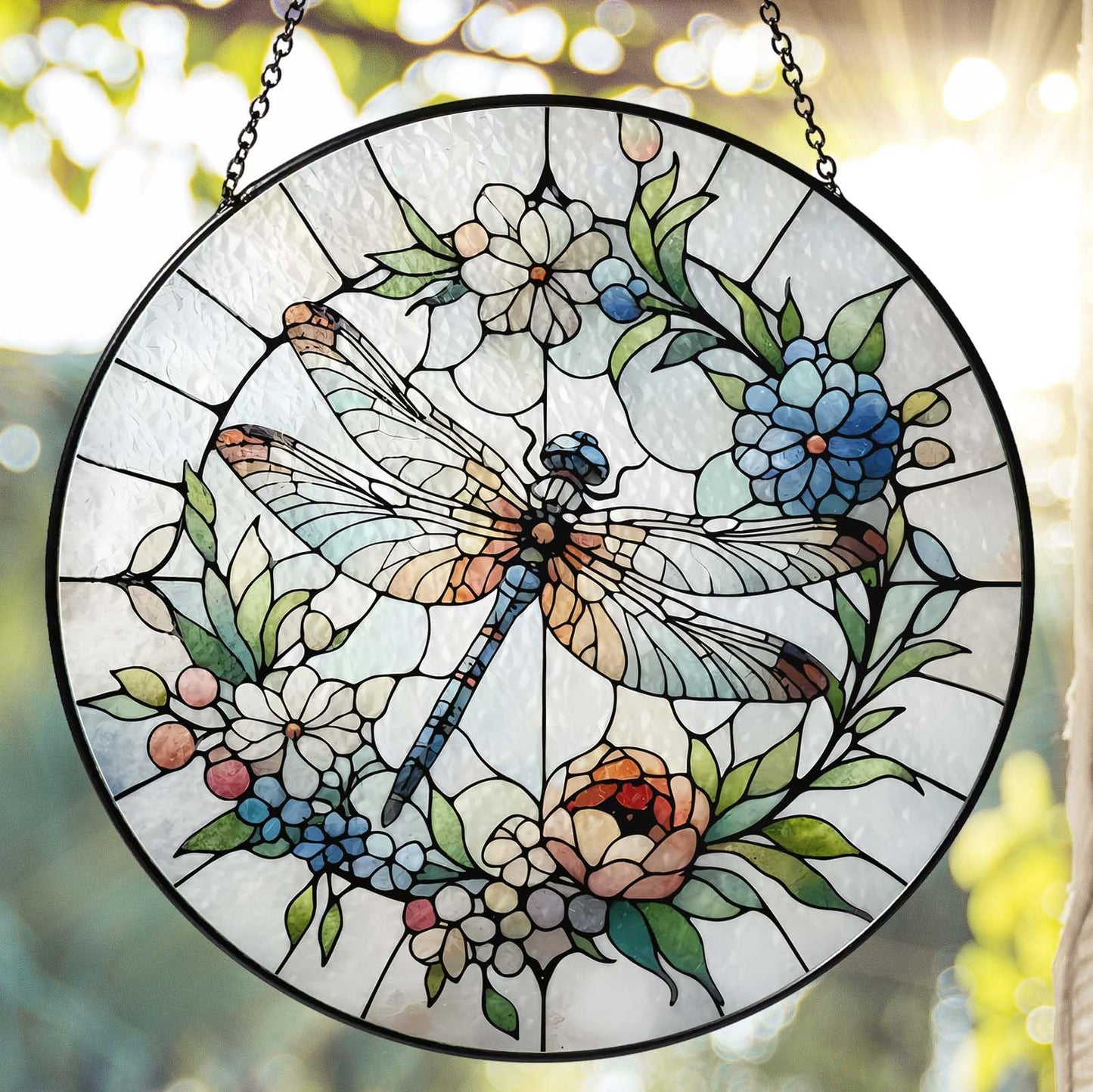 9.8 Inch Dragonfly Stained Glass Sun Catcher Handmade Window Hanging Wall Decor, Dragonfly Gifts for Women Garden Home Housewarming Ornament