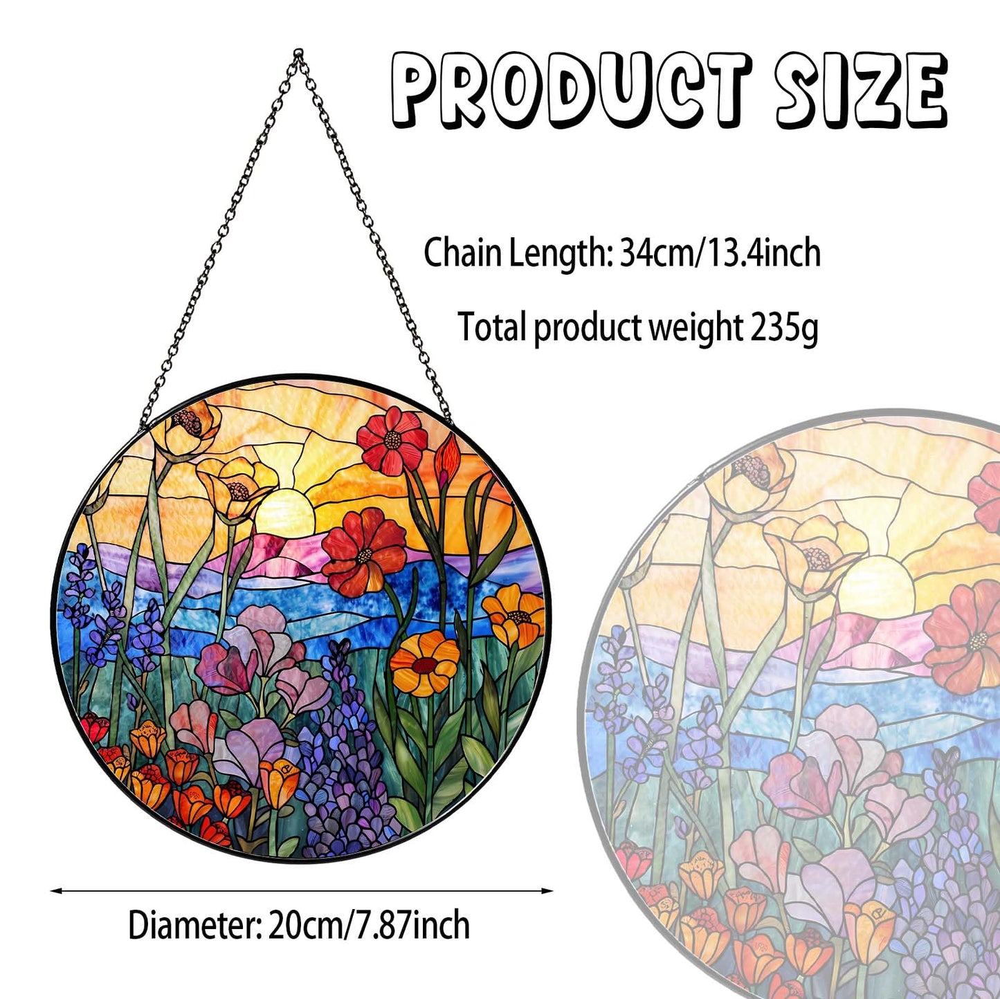 9.8 Inch Wildflowers Stained Glass Sun Catcher Handmade Window Hanging Wall Decor, Plant Lover Gifts for Women Home Garden Christmas Birthday Ornament