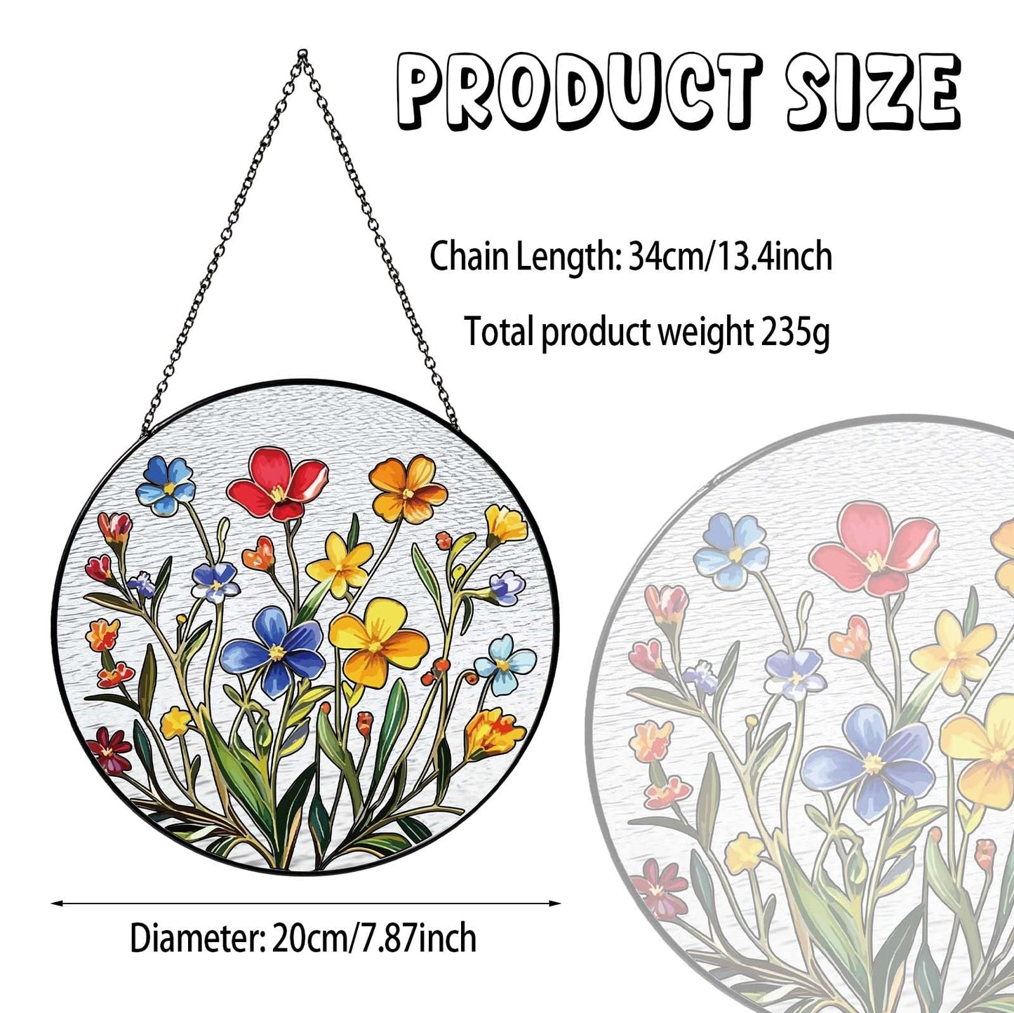 Handmade Botanical Flowers Stained Glass Sun Catcher Window Hanging, Floral Wall Decor Gifts for Women Home Garden Housewarming Ornament