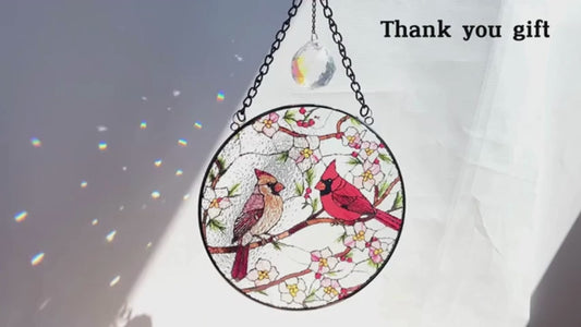 Cardinal Stained Glass Sun Catcher 6 Inch Handmade Window Hanging Decor Gifts for Women Housewarming Valentine’s Day Garden Home Ornament
